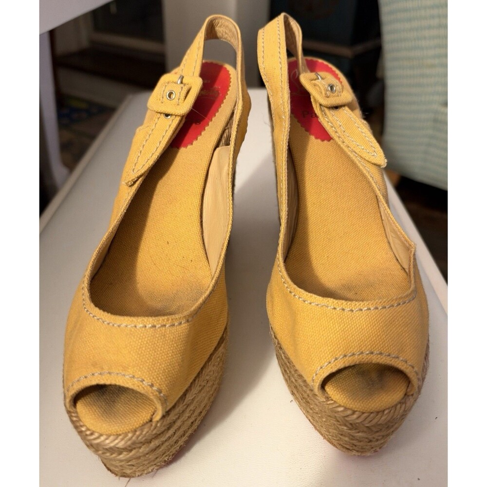Christian Louboutin Canvas Sling Back Platform Wedges